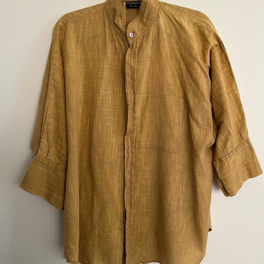 Vintage organic cotton button down shirt oversized in golden yellow